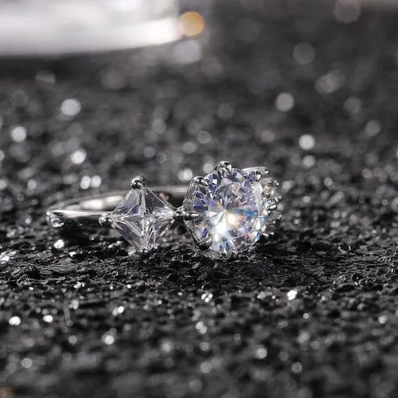 CZ Square Leaf 925 Silver Plated Wedding/Engagement Ring for Women, K940